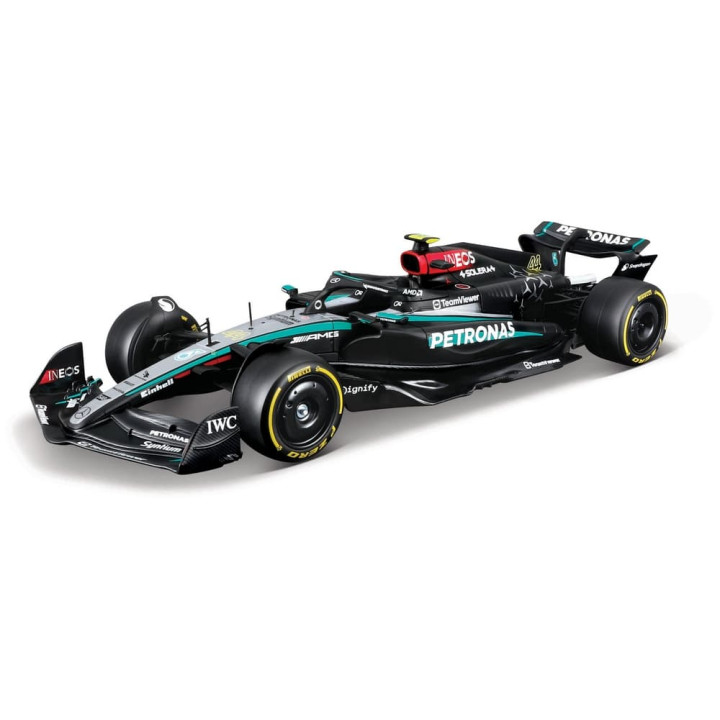 Bburago - RACE F1 s figurkou jezdce, Mercedes-AMG Petronas W15 (2024),  44 Lewis Hamilton, 1:24
