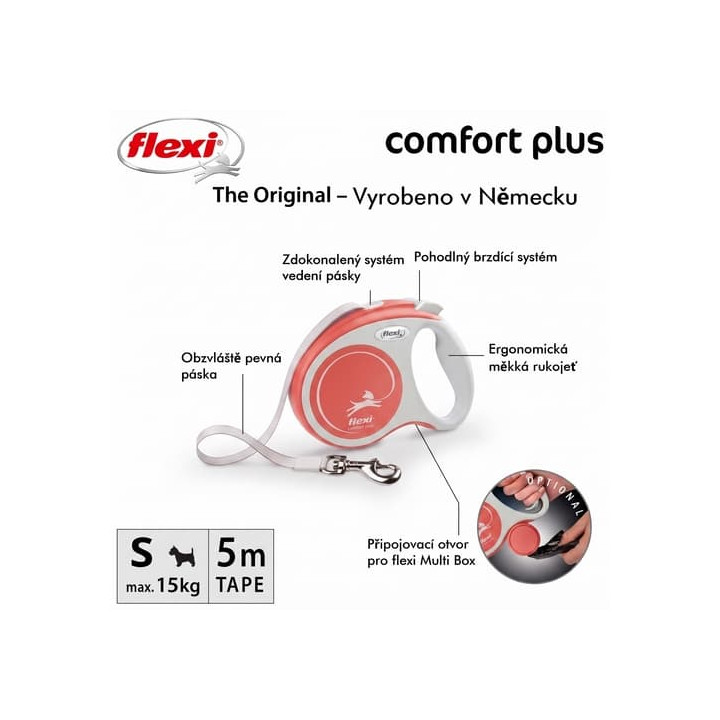 Flexi Vodítko Comfort Plus S pásek 5m světle červené
