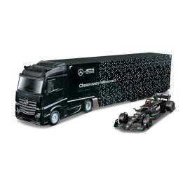 Bburago – RACE M-B Tahač s návěsem + F1 Mercedes-AMG Petronas W15 (2024),  63 George Russell, 1:43