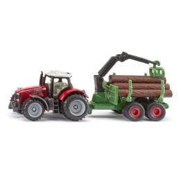 SIKU Blister 1134 - Traktor Massey Ferguson s lesnickým přívěsem a kládami