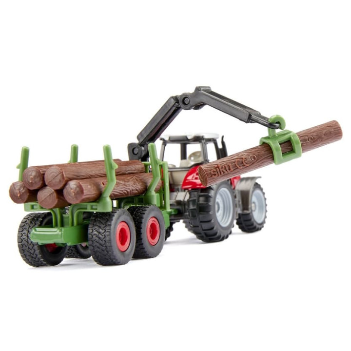 SIKU Blister 1134 - Traktor Massey Ferguson s lesnickým přívěsem a kládami