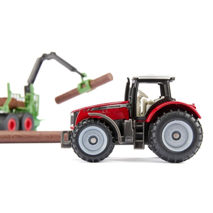 SIKU Blister 1134 - Traktor Massey Ferguson s lesnickým přívěsem a kládami