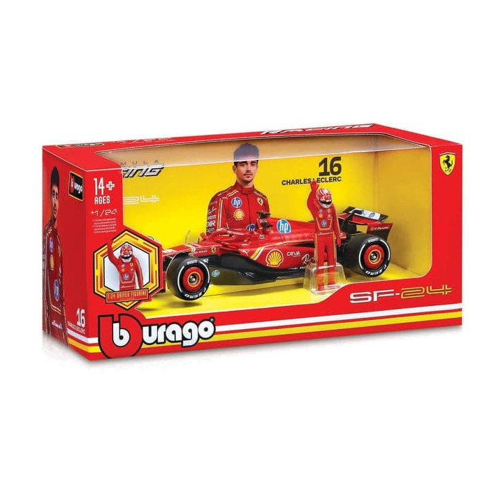 Bburago - RACE F1 s figurkou jezdce, Ferrari SF-24 (2024),  16 Charles Leclerc, 1:24