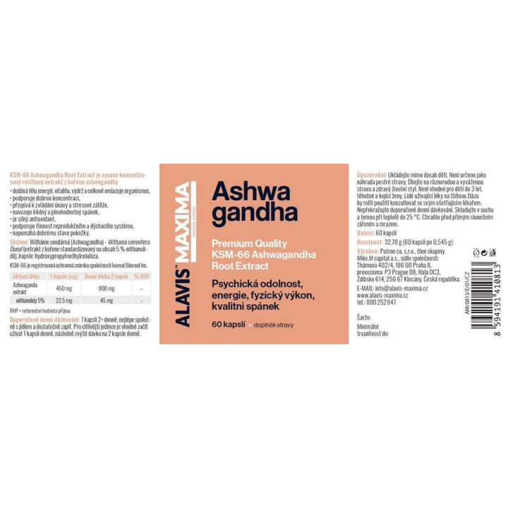 ALAVIS MAXIMA Ashwagandha ULTRA KSM-66, 60 kapslí