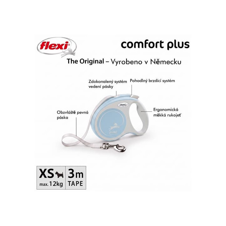 Flexi Vodítko Comfort Plus XS pásek 3m světle modré