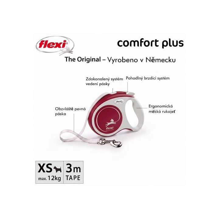 Flexi Vodítko Comfort Plus XS pásek 3m červené