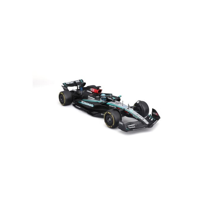 Bburago - RACE F1 v dekorativním boxu, Mercedes-AMG Petronas W15 (2024),  63 George Russell, 1:24