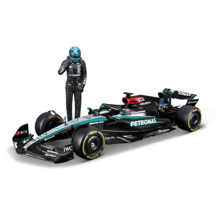 Bburago - RACE F1 s figurkou jezdce, Mercedes-AMG Petronas W15 (2024),  63 George Russell, 1:24
