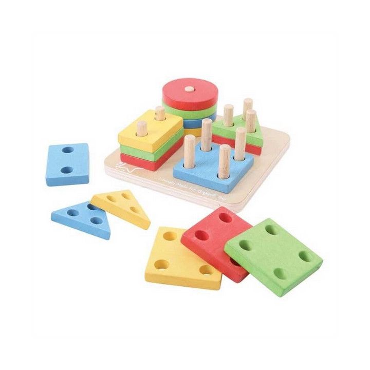 Bigjigs Baby Nasazování barevných tvarů na tyče
