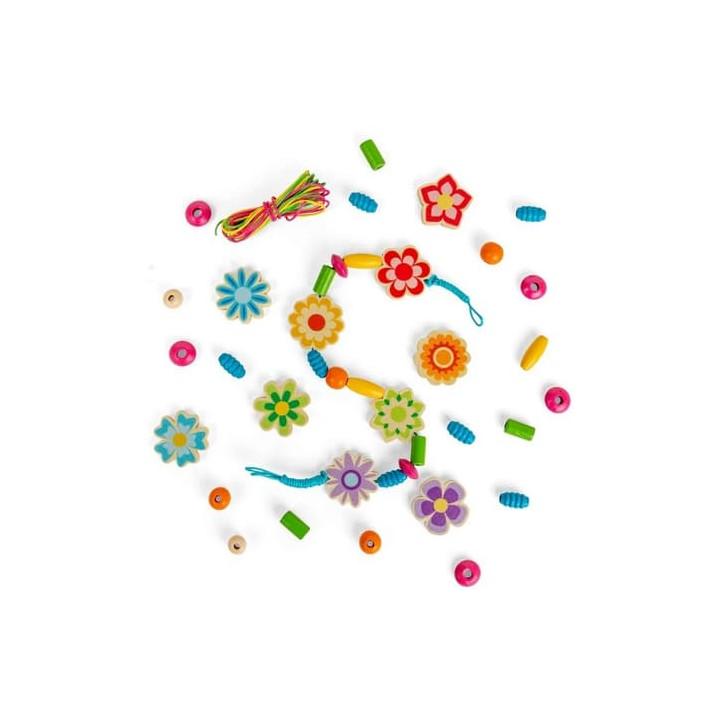 Bigjigs Toys Sada dřevěných korálků Summer Flowers