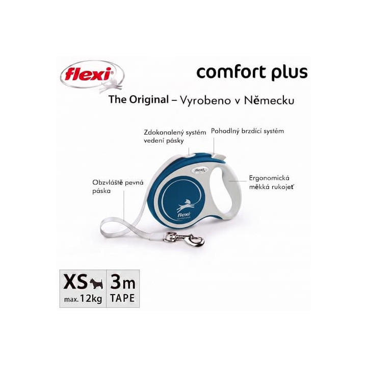 Flexi Vodítko Comfort Plus XS pásek 3m modré
