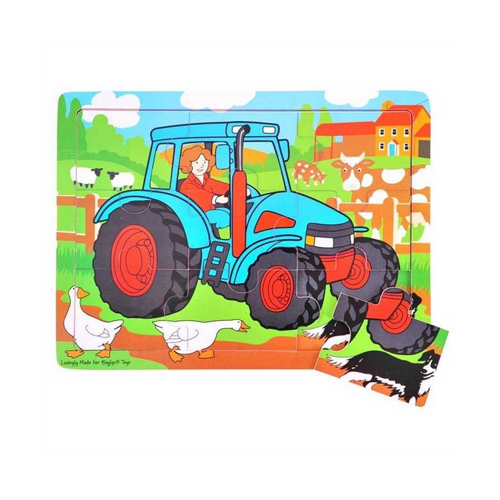 Bigjigs Toys Dřevěné puzzle traktor 9 dílků