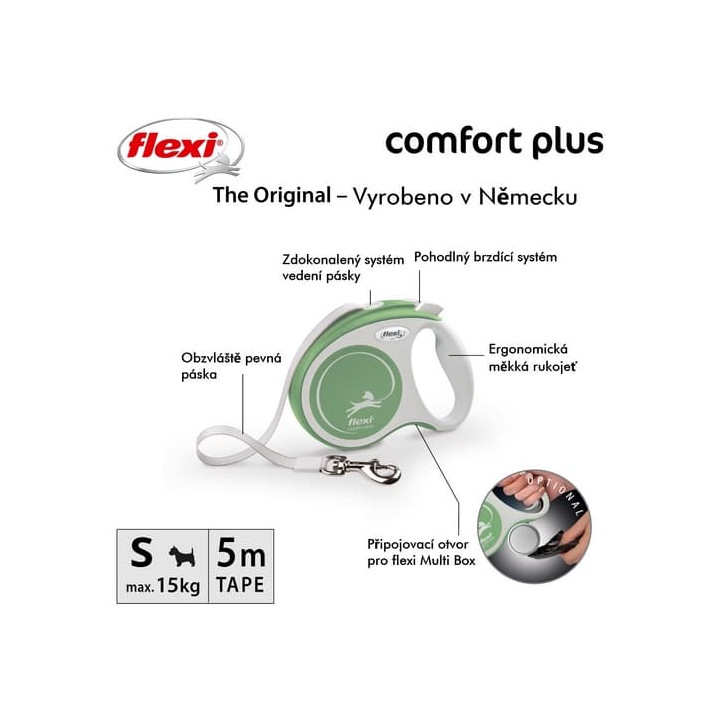 Flexi Vodítko Comfort Plus S pásek 5m světle zelené