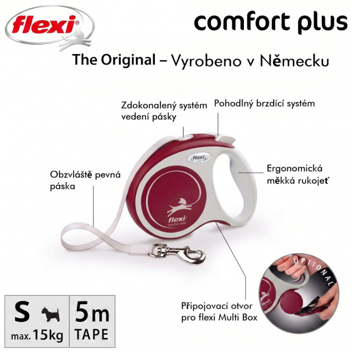 Flexi Vodítko Comfort Plus S pásek 5m červené