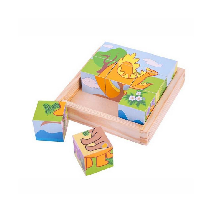 Bigjigs Toys Obrázkové kostky kubusy Dinosauři 9 kostek