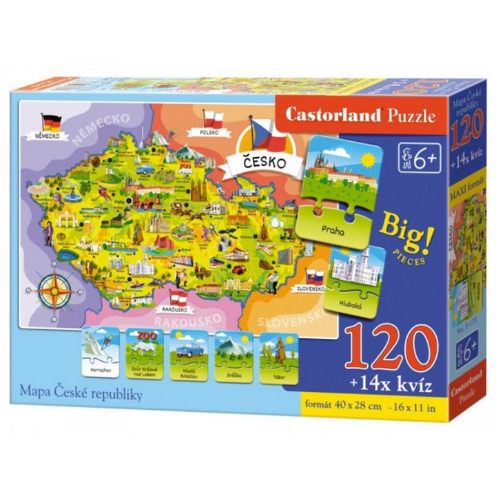 Puzzle Mapa České republiky 120 dílků + 14 kvízů naučné
