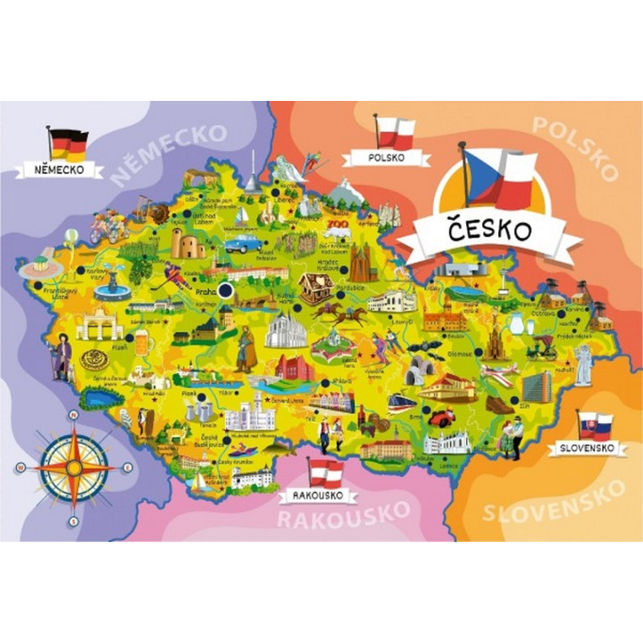 Puzzle Mapa České republiky 120 dílků + 14 kvízů naučné