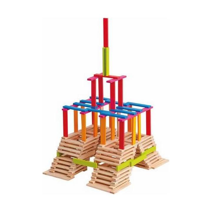 Woody Stavebnice v kyblíku přírodní/barevná - Emma, 200ks