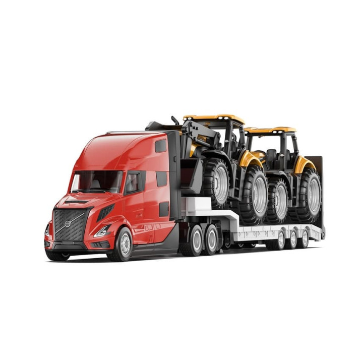 SIKU Super - Tahač Volvo VNL 860 s návěsem a JCB traktory