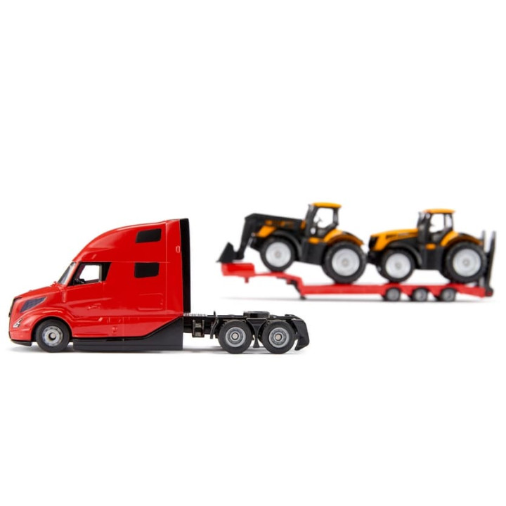 SIKU Super - Tahač Volvo VNL 860 s návěsem a JCB traktory