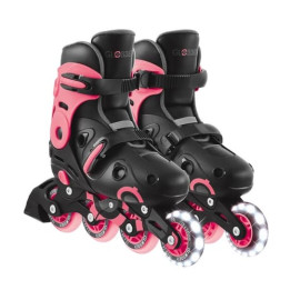 Inline brusle GO SKATES se svítícím předním kolečkem vel. 34-37, černo-růžové