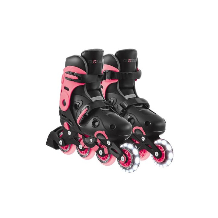 Inline brusle GO SKATES se svítícím předním kolečkem vel. 34-37, černo-růžové