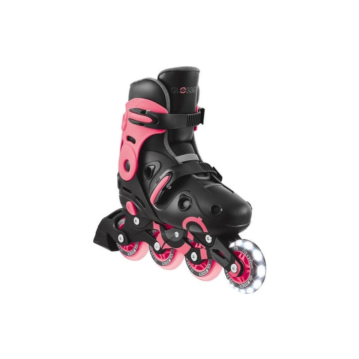 Inline brusle GO SKATES se svítícím předním kolečkem vel. 34-37, černo-růžové
