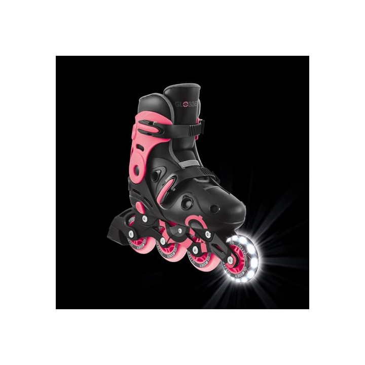Inline brusle GO SKATES se svítícím předním kolečkem vel. 34-37, černo-růžové