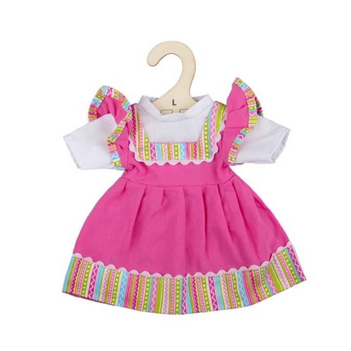 Bigjigs Toys Růžové šaty s pruhovaným lemováním pro panenku 38 cm