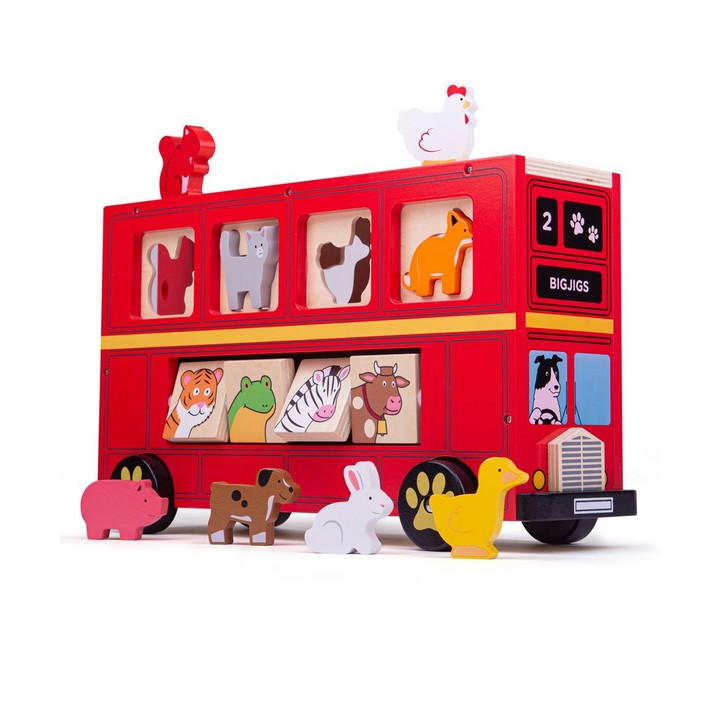 Bigjigs Toys Dřevěný autobus se zvířátky