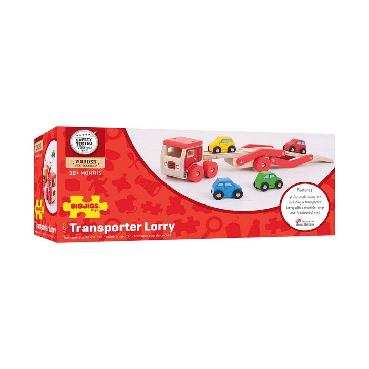 Bigjigs Toys Dřevěný kamion s auty