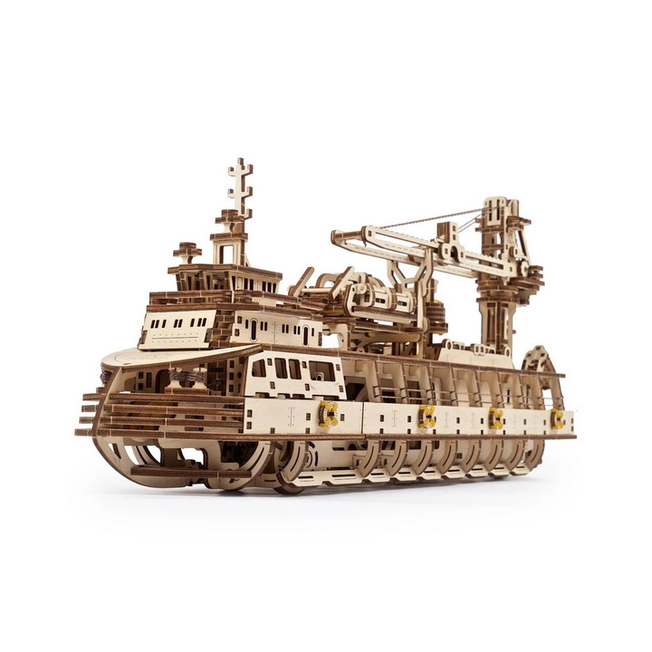 Ugears 3D dřevěné mechanické puzzle Výzkumná loď