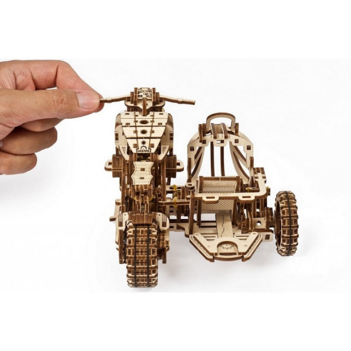 Ugears 3D dřevěné mechanické puzzle UGR-10 Motorka (scrambler) s vozíkem