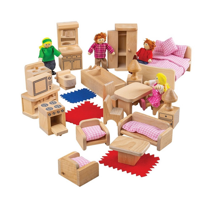 Bigjigs Toys Sada nábytku do domečku a postaviček rodiny