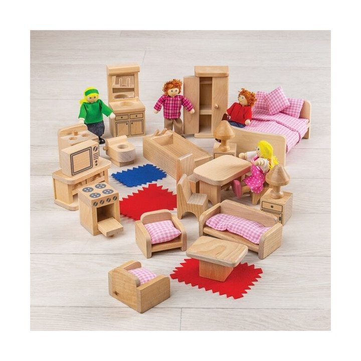 Bigjigs Toys Sada nábytku do domečku a postaviček rodiny