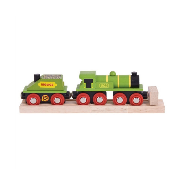 Bigjigs Rail Zelená lokomotiva s tendrem + 3 koleje