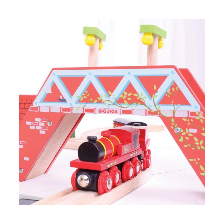 Bigjigs Rail Červená lokomotiva s tendrem + 3 koleje