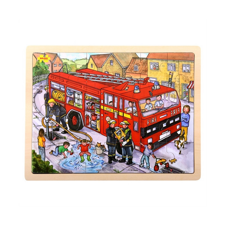 Bigjigs Toys Dřevěné puzzle hasiči 24 dílků