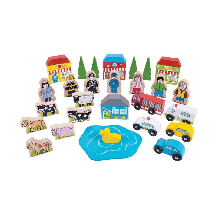 Bigjigs Rail Velká sada příslušenství dřevěné vláčkodráhy