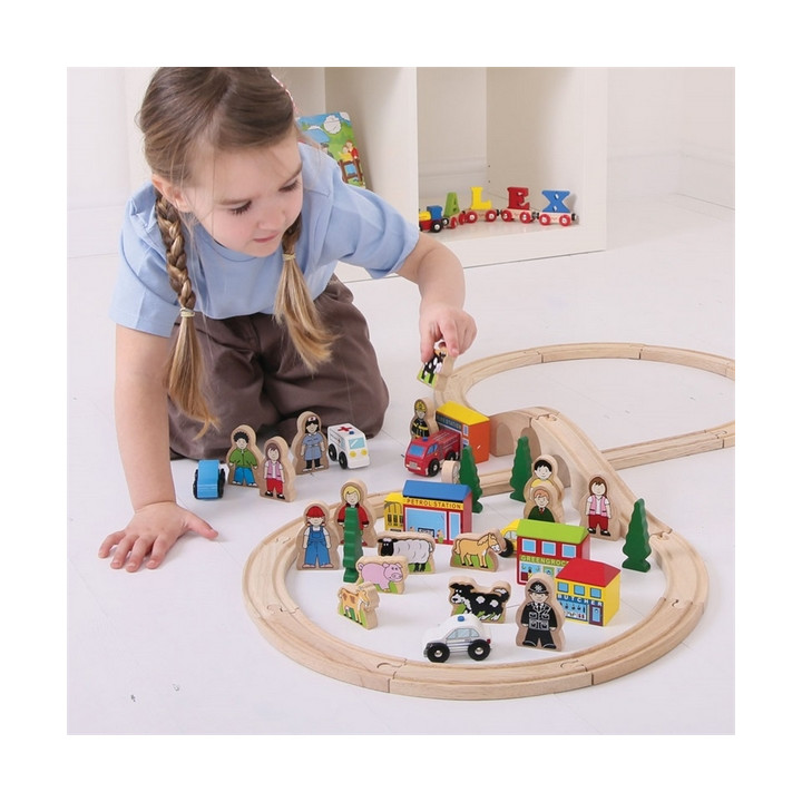 Bigjigs Rail Velká sada příslušenství dřevěné vláčkodráhy