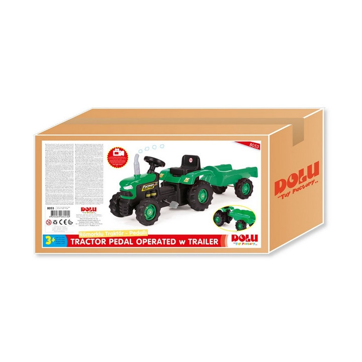 Dětský traktor šlapací s vlečkou, zelený