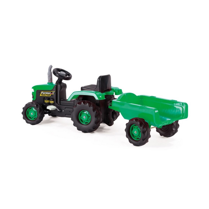 Dětský traktor šlapací s vlečkou, zelený