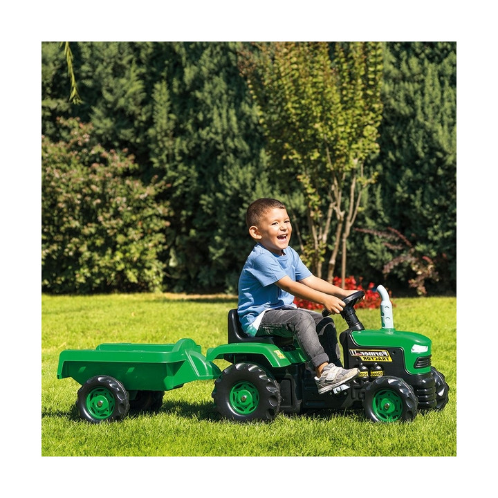 Dětský traktor šlapací s vlečkou, zelený