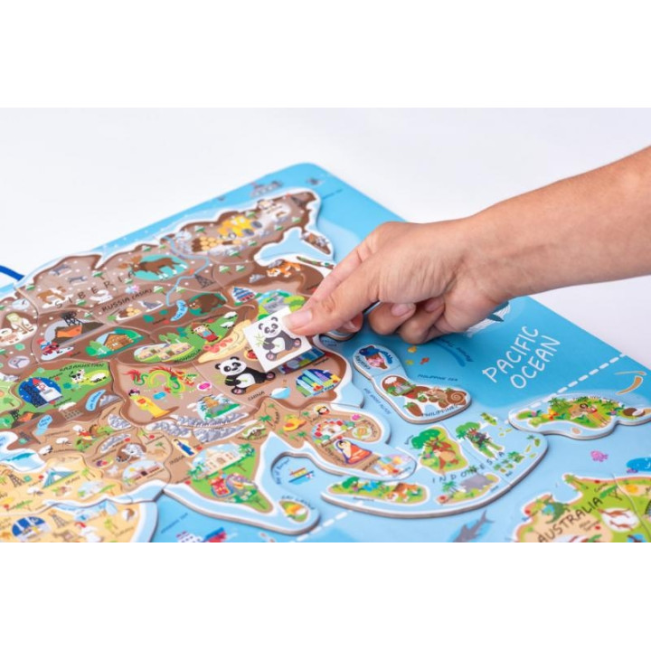 Woody Puzzle mapa světa Svět v obrázcích, 2 v 1