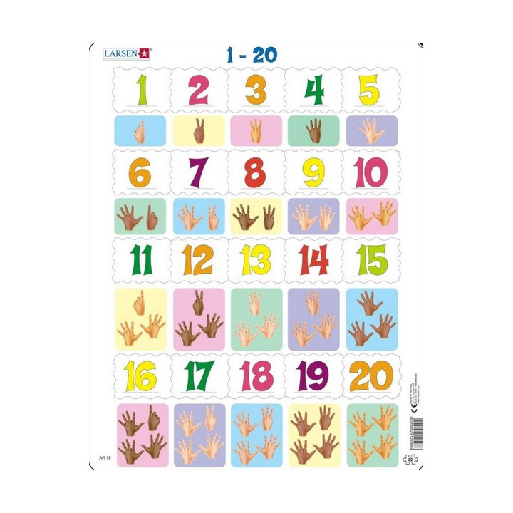 Puzzle Prsty na ruce od 1-20 20 dílků