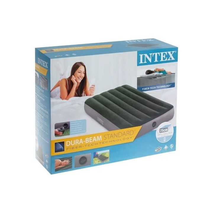 Intex 64777 Nafukovací postel Dura-Beam Twin Prestige 99x191x25cm s ruční pumpou na baterie