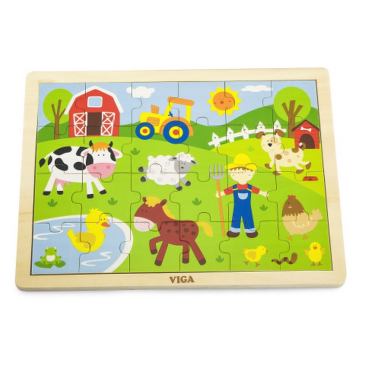 Dřevěné puzzle 24 dílků - farma