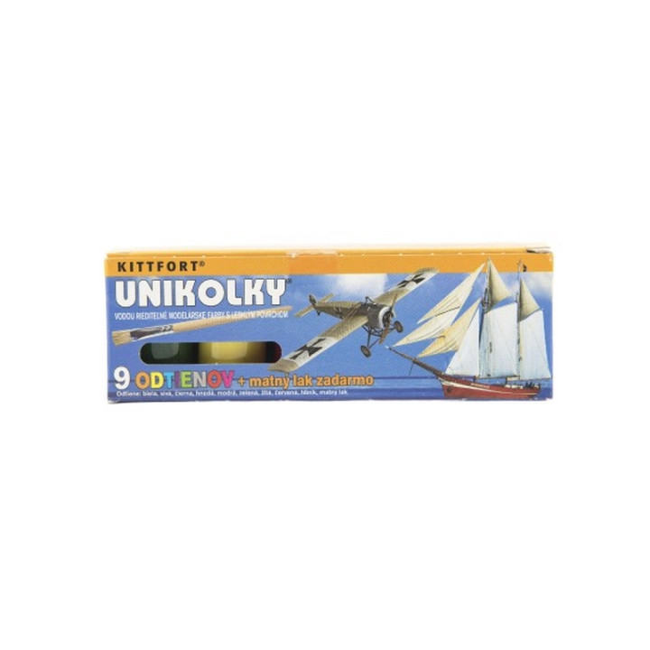 Unikolky modelářské barvy sada 9 barev + matný lak